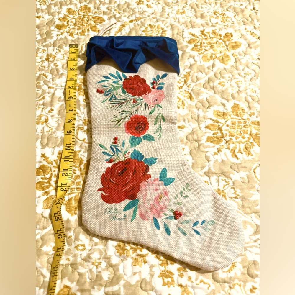 New Pioneer Woman Holiday Rose Floral,  Ruffled Cuff Xmas Stocking